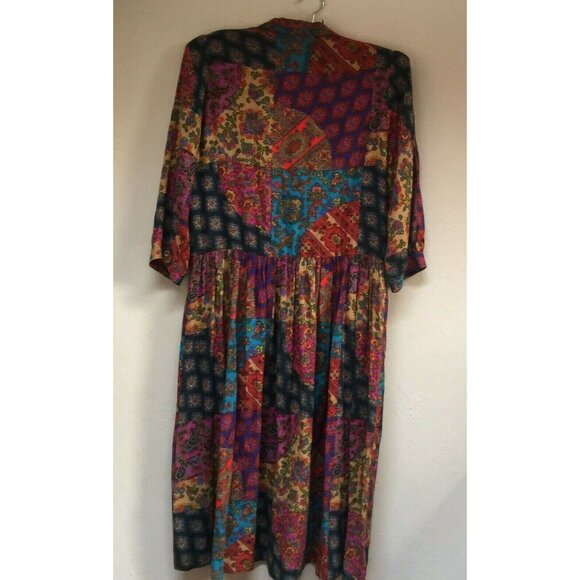 Vintage Breli II Unin Made Women 3/4 Sleeve Paisley Midi Dress Multi Made in USA - Picture 2 of 11